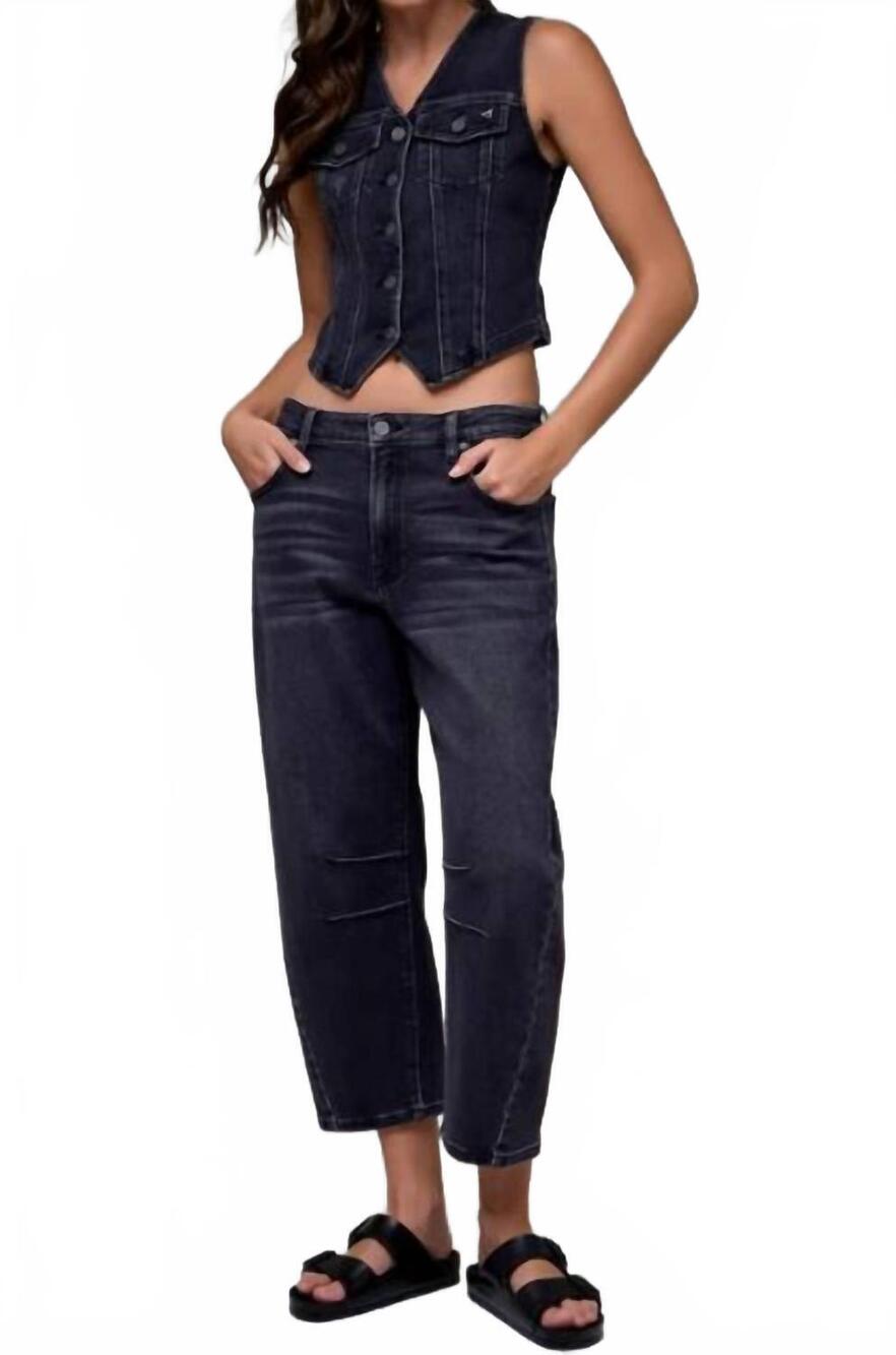 NEW HIDDEN sammie cropped barrel jean in medium gray